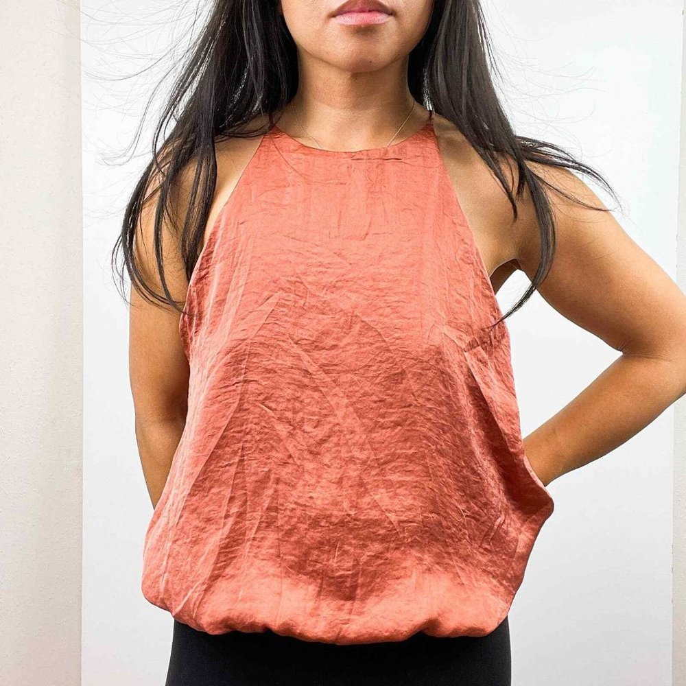 NWT Zara Women Flowy Cami Bodysuit Tank Satin 05580200664028 Salmon Orange Small
